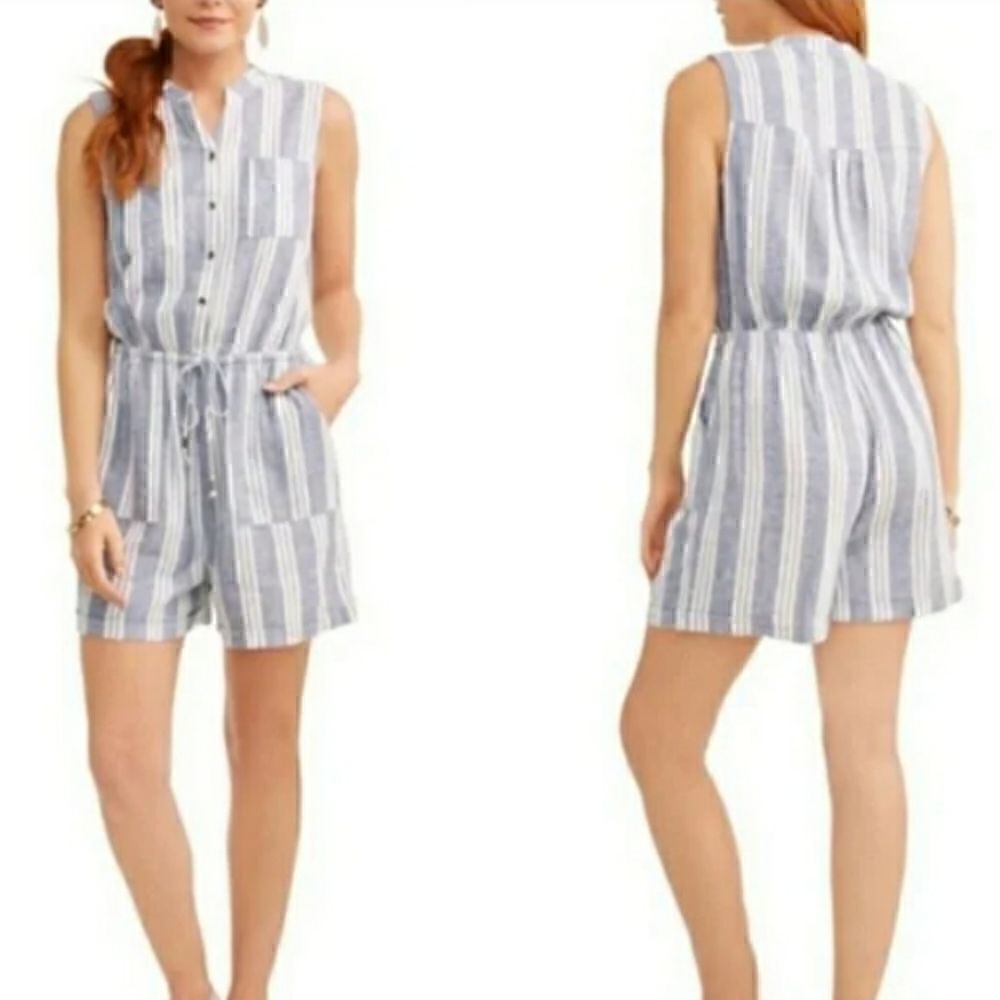 Take 50% OFF- Kelly Renee Striped Linen Jumpsuit, Size-L